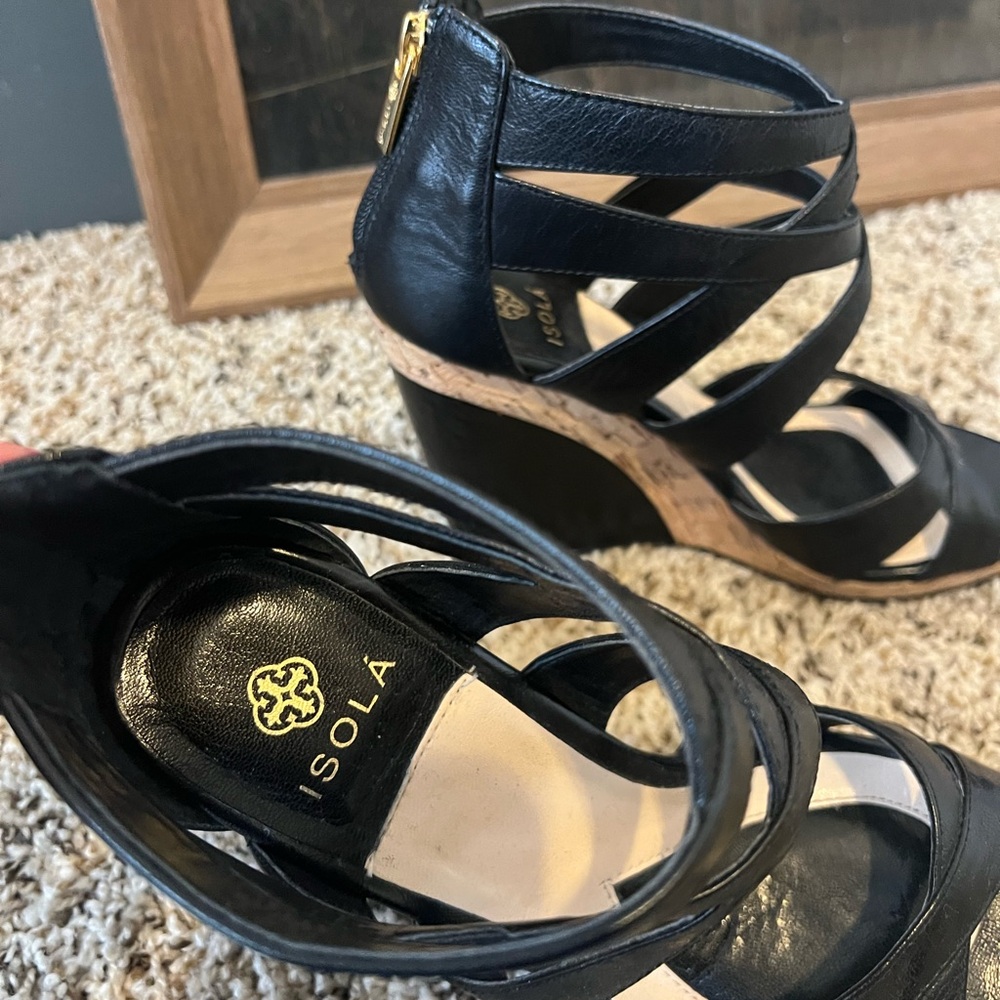 Isola Black Wedge Sandals